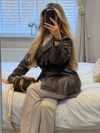 Midi Leather Trench Brown