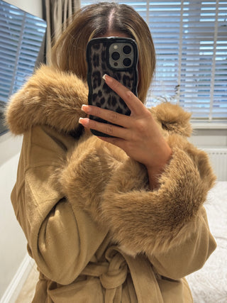 Maxi Fur Jasmine Coat - Camel