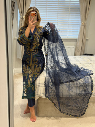 Maria B Raw Silk Navy