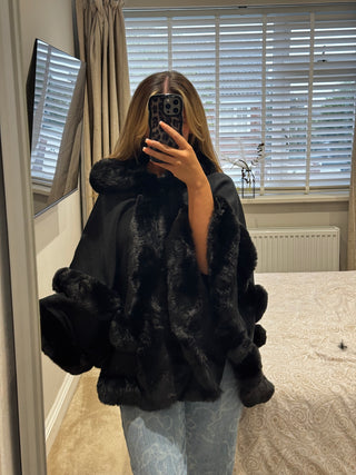 Maxi Fur Hooded Shawl