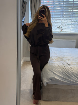 Studded Lounge Set Brown