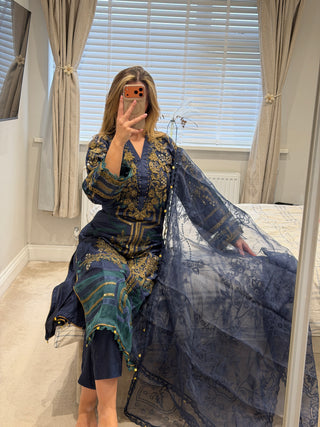 Maria B Raw Silk Navy