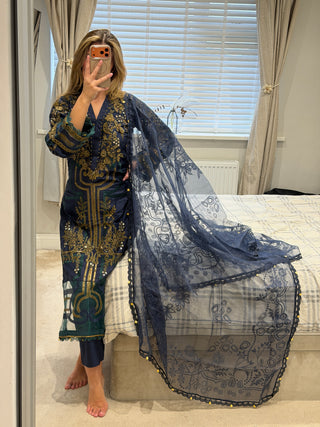 Maria B Raw Silk Navy