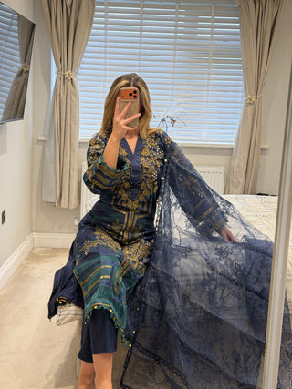Maria B Raw Silk Navy