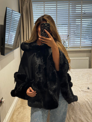 Maxi Fur Hooded Shawl