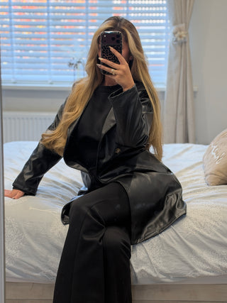 Midi Leather Trench Noir