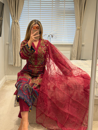 Maria B Raw Silk Red