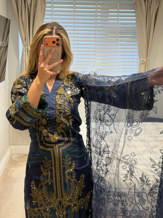 Maria B Raw Silk Navy