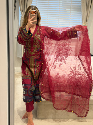 Maria B Raw Silk Red