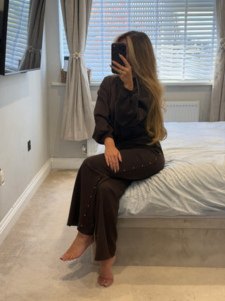 Studded Lounge Set Brown