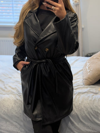 Midi Leather Trench Noir