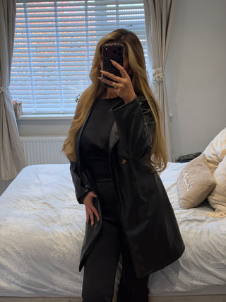Midi Leather Trench Noir