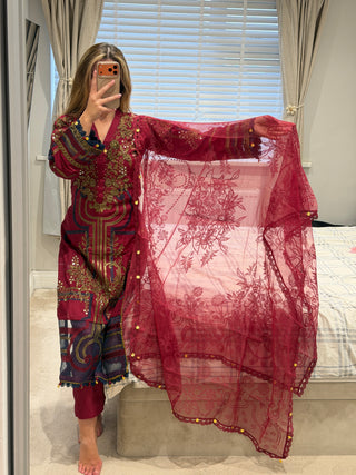 Maria B Raw Silk Red