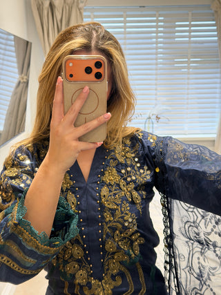 Maria B Raw Silk Navy