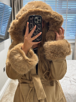 Maxi Fur Jasmine Coat - Camel
